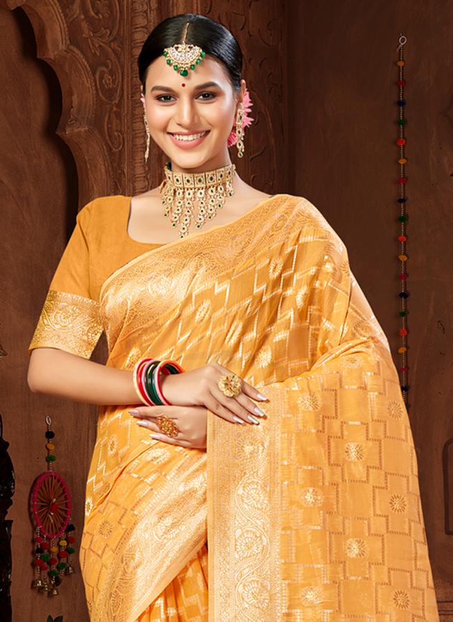 Cotton Silk Orange Traditional Wear Weaving Saree